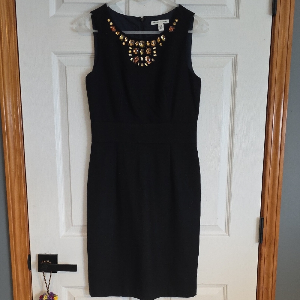 Banana Republic Elegant Black Midi Dress with Gold Accents